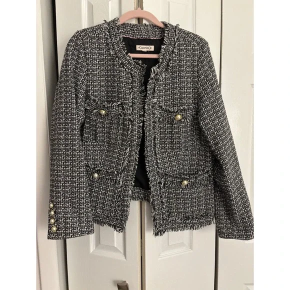 Nanette Lepore Black & White Tweed Open Front Blazer – Size 14 - Picture 3 of 8